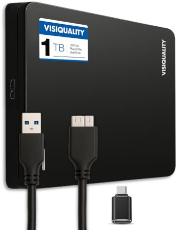 Hard disk esterno veloce 1TB HDD USB 3.0/C compatibile Plug&Play Nero