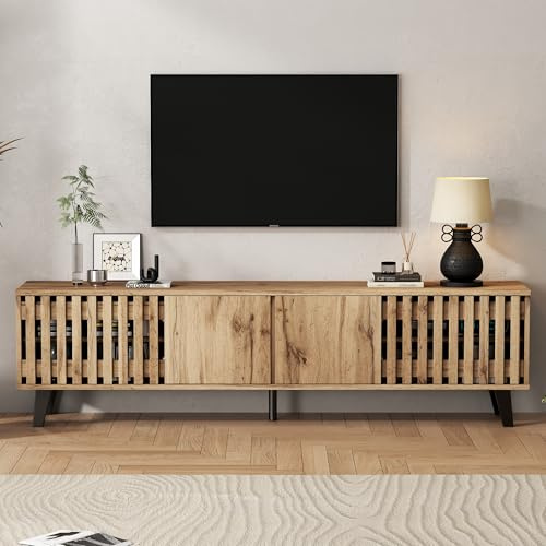 BTM Modern Vintage TV Stand with 4 Doors, TV Cabinet Storage Sideboard with Unique design,TV Entertainment center, for livingroom bedroom, TV Console,TV unit, Wood, for 70 inch TV