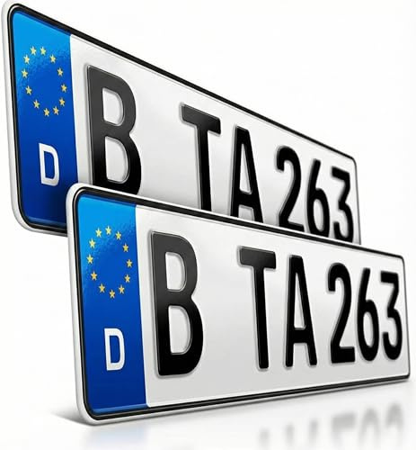 2 Kfz Kennzeichen 460x110 mm (kurz) | DIN CERTCO Zertifiziert | geprägt & reflektierend | Aluminium Nummernschild | Wunschtext (max. 7 Zeichen) | Made in Germany