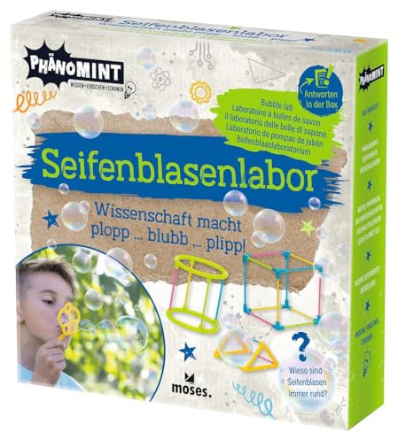 Moses. PhänoMINT Seifenblasenlabor, Experimentier-Set inkl. Konzentrat & Zubehör für 3D-Konstruktionen und Riesenseifenblasen, Lernspielzeug rund um Seifenblasen, Outdoor-Spielzeug für Kinder
