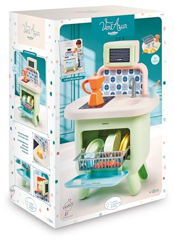 Jouets Ecoiffier - 1659 - Cuisine Sauge - Évier + Cuisson + Micro-Onde + Lave-Vaisselle Panier Amovible - Jeu d'Imitation Cuisine - Dès 18 Mois - Fabriqué en France