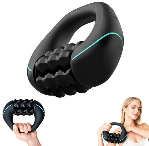 Massageroller Elektrisch, Handmassagegerät mit Tiefengewebe Rollen, 24 Massageknöpfe, 3 Intensitätsstufen, Wärme für Rücken Schulter Nacken Beine
