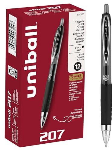 Uniball Signo 207 Gelschreiber, 1,0 mm dicke schwarze Stifte, Gelschreiber, Bürobedarf, japanische Stifte, Kugelschreiber, Tagebuchstifte, Gelschreiber, feine Spitze, glattes Schreiben, 12 Stück