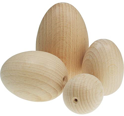 Holzeier Buche roh, 35x50mm, halbgebohrt Ø 3mm, 26 Stück