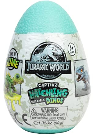 JURASSIC WORLD Captivz Hatchlings Edition Schleimeier mit baubarem Baby-Dinosaurierspielzeug und Schleim, Jungen und Mädchen, Stile variieren, 1 zufällig ausgewählt
