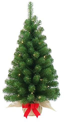 artplants.de Mini Albero di Natale WARSCHAU con LED, Sacco di Iuta, 90cm, Ø 50cm - Albero con luci/Abete di Natale