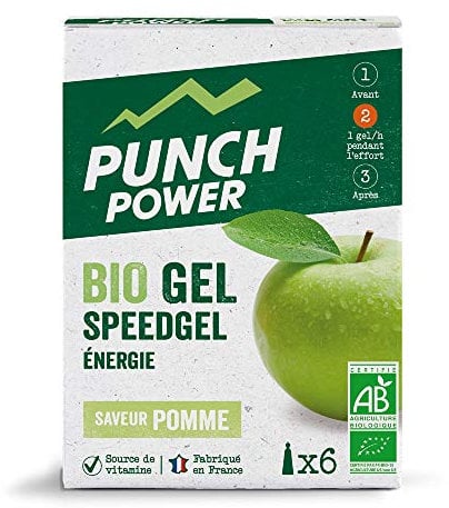 PUNCH POWER - SPEEDGEL Pomme - Boîte 6 gels x 25 g - Gel Energetique d'Endurance - Bio - Sans Colorant - Sans Conservateur - Sans arôme artificiel - Sans Gluten - Marque Française