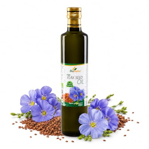 Biopurus Certified Organic Cold Pressed Flax Seed Oil 500ml – Unrefined | Organic flaxseed oil, food grade, naturally rich in Omega 3 ALA, vegan, ideal for salads, dressings and smoothies