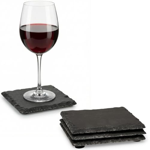 Novaliv 4X Schiefer Untersetzer I 10x10 cm I eckig I Glasuntersetzer Schiefer Untersetzer Gläser Glas Coasters wohnaccessoires Stein