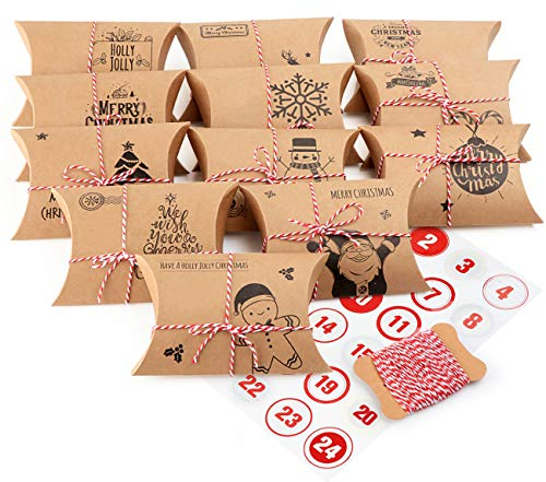 Anstore Adventskalender- Weihnachtskalender Bastelset Adventskalender zum Befüllen 14 x 9 cm, 24 Pappschachteln mit 1-24 Adventszahlen-Aufkleber zum Verschließen als Weihnachts-Geschenktüte