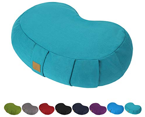 FelizMax Crescent Zafu Meditationskissen, 44 x 28 x 14 cm, Zabuton Yoga Nackenrolle, Meditationskissen, Bodenpouf, Yogakissen, Reißverschluss Bio-Baumwolle, Bezug aus natürlicher Buchweizen,