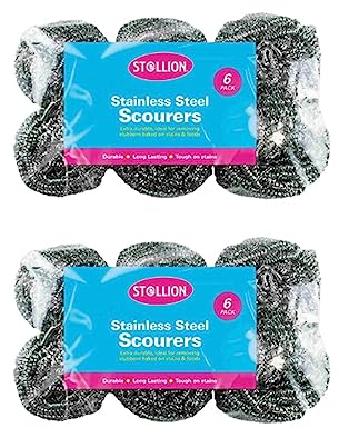 St@llion 12x Stainless Steel Commercial Quality Wire Metal Scourers Ideal for Cleaning Kitchen, Barbecues, dissolves Stubborn soiling, Paint Removal and Heavy Duty Cleaning Applications