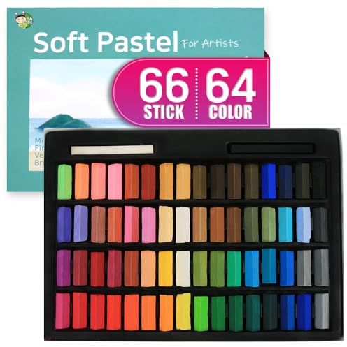 HI SHI Soft Chalk Pastels, 64 colors + 2pcs Non Toxic Art Supplies, Drawing Media for Artist Stick Pastel for Professional, Kids, Beauty Nail Art, Pan Chalk Pastels