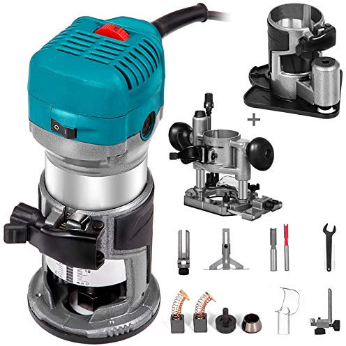 VEVOR Affleureuse Défonceuse, Lamineur à Bois Electrique 710W | Routeur de Lamineur à Main avec 3 Bases | Trimmer Routeur 30000RPM, pour La Transformation du Bois de Meubles