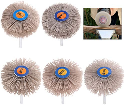 Swpeet 5 pz 5 misure 80# 180# 240# 320# 600# Spazzola per ruote in nylon abrasivo testa per smerigliatura con gambo filettato 6 mm, kit di levigatura mocio abrasivo per lucidatura rimozione