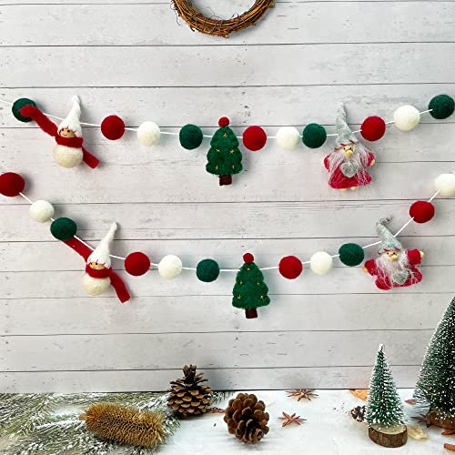 Wollfilz Weihnachtsgirlande Weihnachtsstrümpfe Stiefel Banner rot grün weiß Wollfilzkugeln Pom Girlande Wimpelkette für X-Mas Baum Wand Zuhause Kamin Fenster Indoor Outdoor Party Dekor