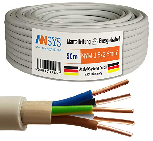 TechMech 50m NYM-J 5x2,5 mm² Mantelleitung Feuchtraumkabel Elektrokabel Kupfer Made in Germany