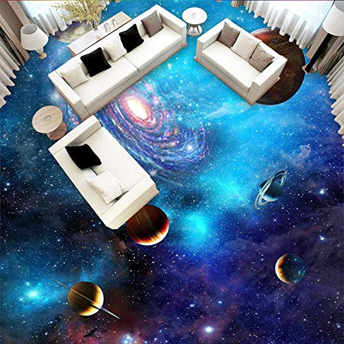 Benutzerdefinierte 3D Selbstklebende Bodentapete Cosmic Galaxy Starry Sky Bodenfliesen Wandbild Badezimmer Wohnzimmer Wasserdichte Tapete 3D,200(W)*140(H)Cm