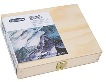 Schmincke – HORADAM® AQUARELL, Super Granulation Set Gletscher, 5 x 15 ml-Tuben, 74 840 097, Holzkasten, sehr stark granulierende Farbtöne, feinste, supergranulierende Aquarellfarben