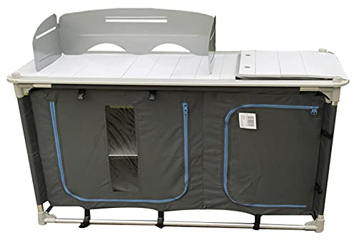 Muebles de Cocina para Camping Mesa De Cocina Plegable Portátil para Exteriores, Mesa De Camping Al Aire Libre con Fregadero Y Parabrisas, Bolsa De Almacenamiento De 2 Niveles, 116.5X52X81.5CM