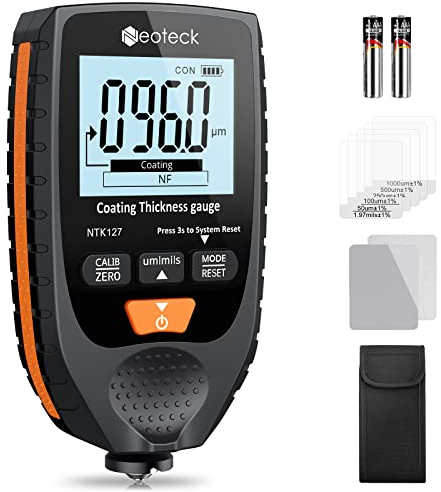 Neoteck Thickness Gauge Car Paint Coating Thickness Gauge Meter Meter Fe & NFe Probe Handheld with Backlight for Non-Destructively Measuring the Thickness of Coating and Painting 0-1500um