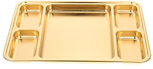 YARNOW Teller Unterteilt Menü Tablett Menüteller Gold 5 Fach Edelstahl Trennteller Speiseteller Essenstablett Esslernteller Kantinentablett Geschirrteller für Schule Buffet Büro Mittagessen