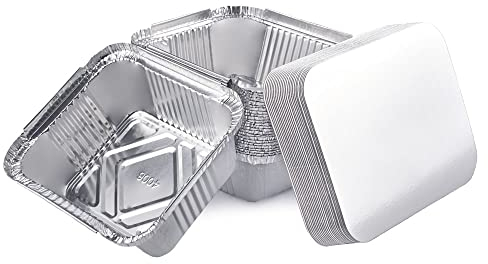 Miamex - Lote de 25 bandejas de aluminio desechables con tapa para transporte de alimentos, congelado, barbacoa, horno (450 ml)