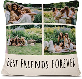 Personalisierte Fleece Kissen mit eigenen Foto & Text | Individuell Fotokissen mit Füllung | Foto-Kissen Selbst gestalten | Doppelseitige Bedruckte Kissen Fotogeschenk (4 Foto)