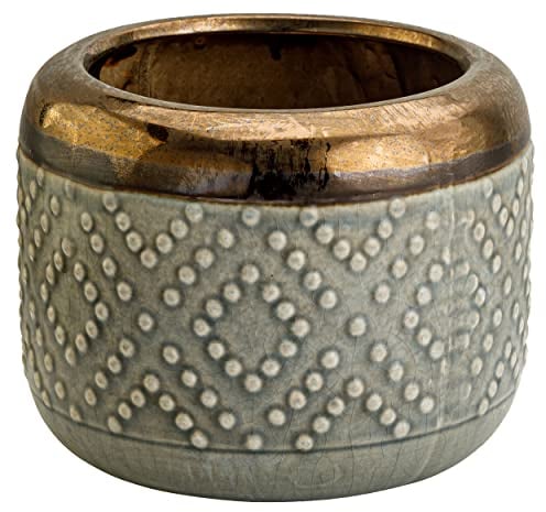 botle Keramik Oval Glasiert Blumentopf Grau & Gold H 14cm D 13cm Vintage Skandinavischen Stil Ornament