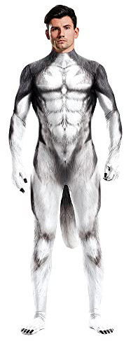 Bemeiren Zentai Body für Herren, Tierdruck, Cosplay, Catsuit, Spandex, Ganzkörper-Overall, Kostüme