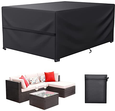 LCGOD Housse Salon de Jardin , Housse Table de Jardin 600D Oxford TissuProtection pour Tous Les Temps , pour Ensembles de Table et de Canapé avec Corde et Boucle Verrouillage (180 x 120 x 75cm)