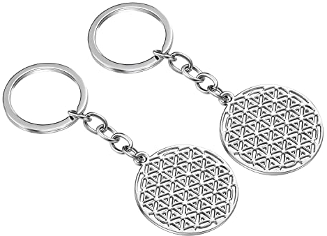 2 Stück Lebensblume Schlüsselanhänger Set für Damen Herren Frauen Mädchen,Edelstahl Blume des Lebens Mandala Kreis rund Yoga Anhänger Schlüsselbund als Glücksbringer Geschenk für Mama Frau Geburtstag