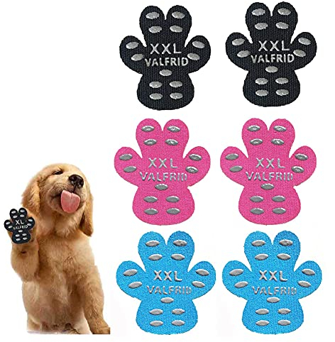 VALFRID Anti-Rutsch Pfotenschutz für Hunde 48 Stücke,Selbstklebende Silikon-Gel Beständig rutschfest Traktion Hund Schuhe Hundeschuhe Hundesocken Ersetzen Mehrfarbig XXL