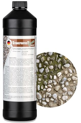 StoneprotecT SPGREEN Konzentrat | Grünbelag-Entferner | Steine, Holz & Dach | Gegen Flechten & Rot Schwarz Algen | 1L Konzentrat mit Wasser mixen für bis zu 200m²