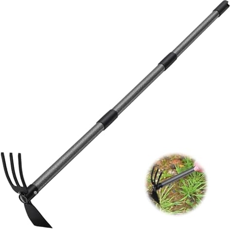 Zappa doppia da giardino, Zappetta da Giardino con Manico da 114 cm, Zappetta da Giardino con Tridente per Dissodare e Diserbare, Coltivatore Manuale da Giardino