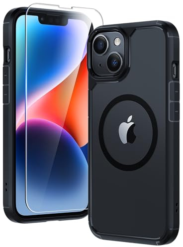 TAURI Funda Magnética para iPhone 13/14 6.1, Negro | [No Amarillea] con HD Protectores de Pantalla, [Protección de Grado 15 FT] Mejorada Protección Anti-Arañazos Case