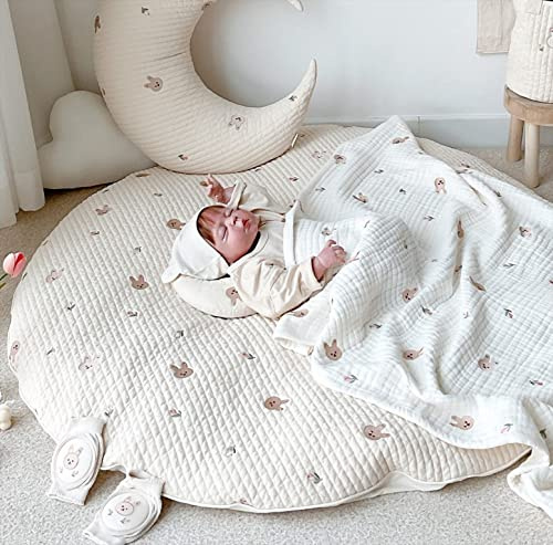 Fouriding Baby Spielmatte Kinder Krabbelmatte Baby Schlafen Baumwollteppiche Baby Spiel Turnhalle Matte für Aktivität Turnhalle Bodenmatte Kinderzimmer Dekorativ (Kaninchen)