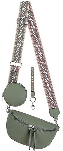 Bauchtasche Umhängetasche Crossbody-Bag Hüfttasche Kunstleder Italy-Design (D:Green)