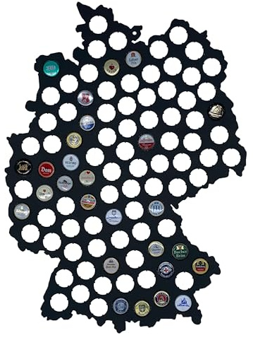 LOANO Bierkarte XL für 96 Kronkorken - Black Edition - Sammelkarte Deutschland (54x39cm) aus Holz Männergeschenk Kronkorken Sammler Album