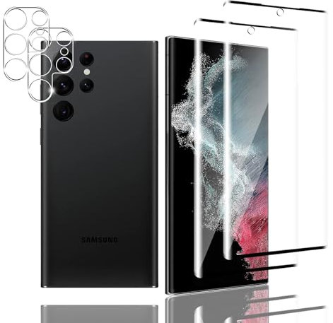 Zicurz 2+2 Piezas Protector de Pantalla para Samsung Galaxy S22 Ultra 5G Cristal Templado, 2 Piezas Vidrio Templado y 2 Piezas Protector de Lente de Cámara, HD Transparente 9H Ultra Resistente