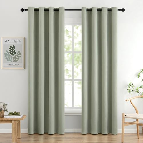 MIULEE Vorhang Salbei Grün mit Ösen, Schöner Salbeigrün Verdunklungsvorhänge Gardinen Blickdicht 2er Set Curtains 140X225 cm, Gardinen Verdunkelung Wohnzimmer Modern Abdunkelnde Vorhänge Schlafzimmer