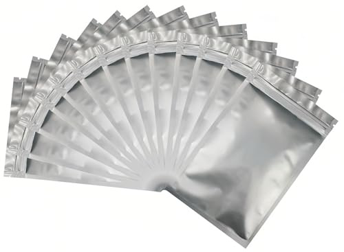 Rimiko 50 Stück Druckverschlussbeutel, Undurchsichtigem Zip-Folienbeutel, Wiederverschließbare Mylar-Taschen für die Aufbewahrung von Lebensmitteln und das Verpacken von Proben (Silber, 8,5x14cm)