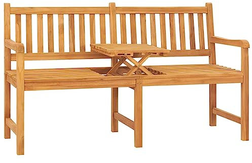 CKioict Terrassenstuhl Outdoor-Freizeitstuhl Gartenmöbel 3-Sitzer Gartenbank mit Tisch 150 cm Teak MassivholzFür Garten, Hinterhof, Rasen