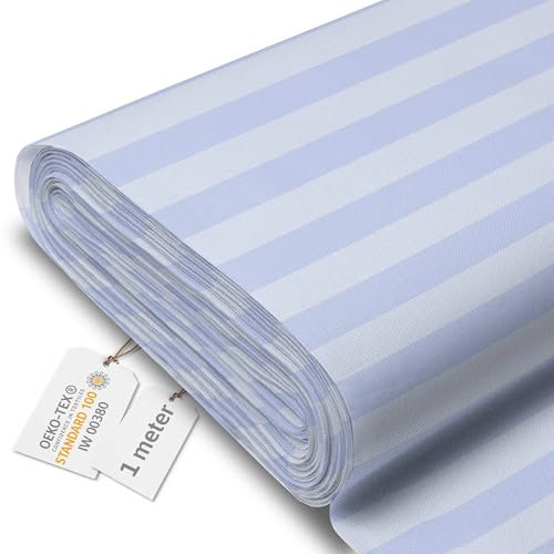 DreamRoots Segeltuch Wasserdicht - Polsterstoff Meterware 160 cm breit - Wasserabweisender Stoff 220 g/m2 600D - Markisenstoff Wasserdicht Meterware Blue Geometric Stripes 1M