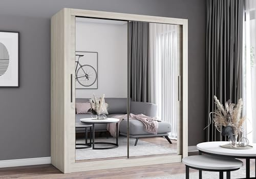 Fabryka Mebli Idźczak Kleiderschrank mit Spiegel - Schwebetürenschrank - Schlafzimmerschrank - 64 x 180 x 215 cm - Wohnzimmerschrank - Garderobenschrank, Schrank mit Zwei Türen, modern - Imoebel24