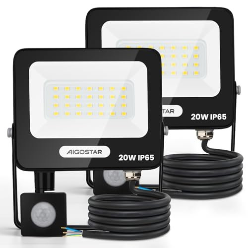 Aigostar 20W LED Strahler mit Bewegungsmelder Außen,2 Stück ,1650LM,4000K Naturweiß Außenstrahler,IP65 Wasserdicht Scheinwerfer,Fluter für Innen,Garten, Innenhöfe, Haus,Garage, Hote