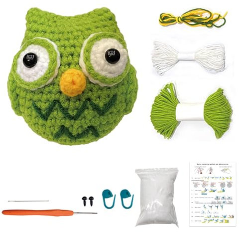 Jodimitty Häkelset Tiere Häkeln für Anfänger Erwachsene Grüne Eule All-in-One Häckeltierchen Set DIY Puppe Tierstil Crochet Set mit Anleitung, Häkelzubehör DIY Bastelgeschenke