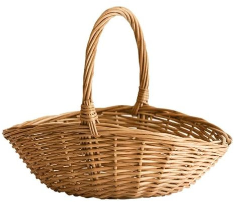 Canasta De Huevos Cesta Tejida, Cesta Plana De Mimbre Para Huevos, Almacenamiento De Frutas Y Verduras Hecho A Mano Natural Hueveras Huevera(27cm)