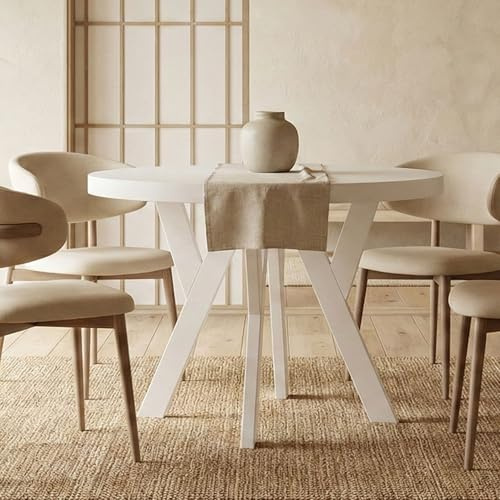 Dekori Möbel Runder Ausziehbarer Tisch für Esszimmer mit Holzbeinen, Pero, Loft-Stil, Skandinavische, Durchmesser Varianten: von 90 bis 220 cm (Weiß, 100/150 cm)