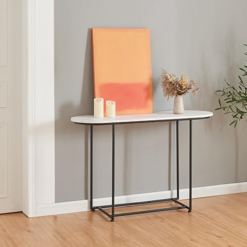 [en.casa] Table Console Polyvalente avec Plateau Rectangulaire Table d'Appoint pour Entrée Couloir Salon Métal Panneau de Particules 120 x 40 x 75 cm Noir Effet Marbre Blanc